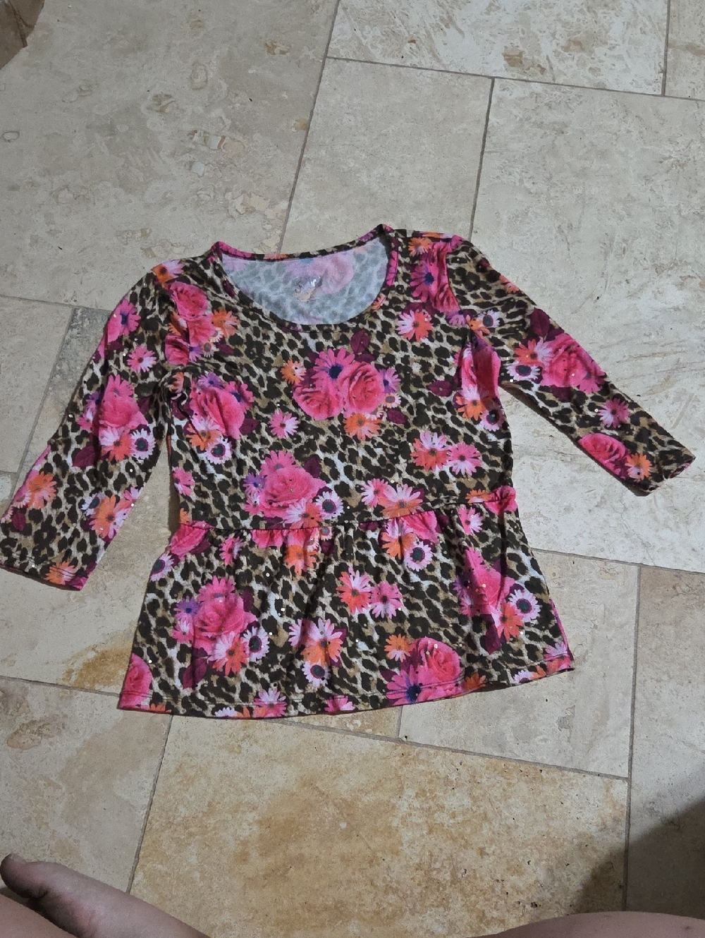 Justice Girls Size 12 Leopard Floral Skirted Top Sequin Embellished